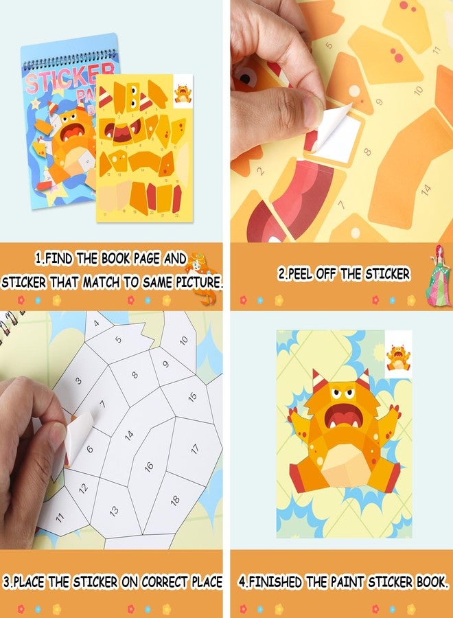 TPQKA 4 PCS Sticker by Number Sticker Paint Books for Kids Boys Girls Ages 4-8 Ocean Vehicles Desserts Monster Stickers Party Favors Road Plane Travel Activity Book Toy Gifts - Image 4